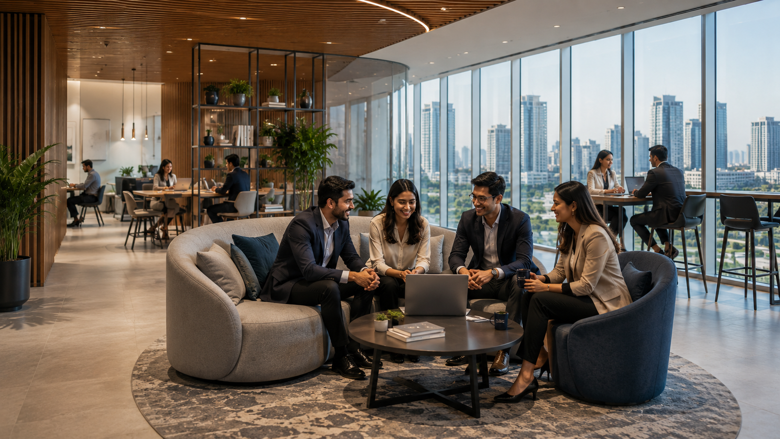The LID Realty team collaborating in the Mumbai office lounge