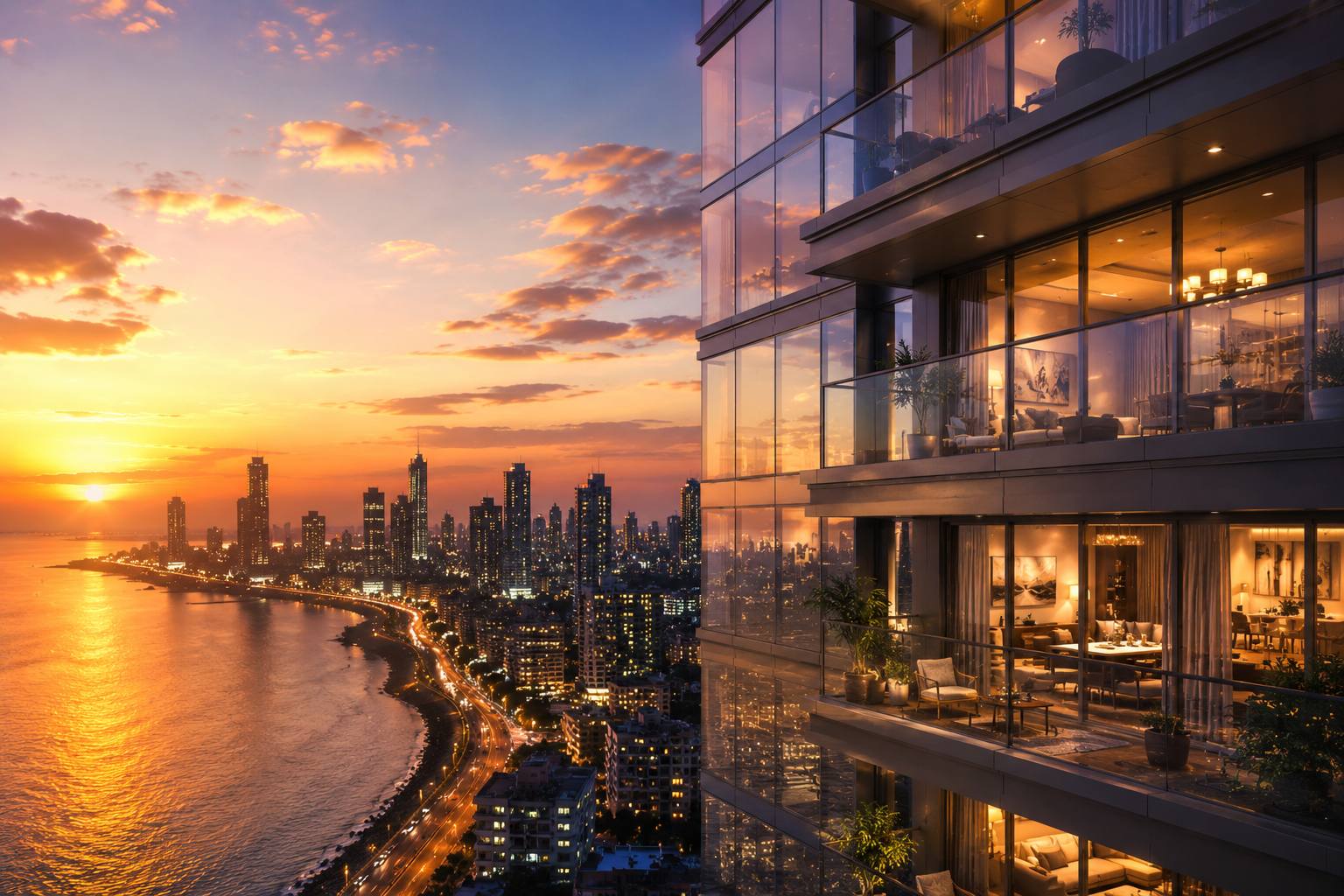 Luxury high-rise residence overlooking the Mumbai coastline